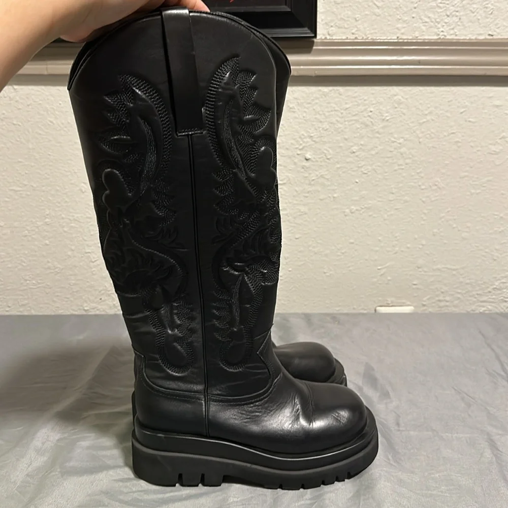 Jeffrey Campbell Black Over-the-Knee Embossed Leather Boots